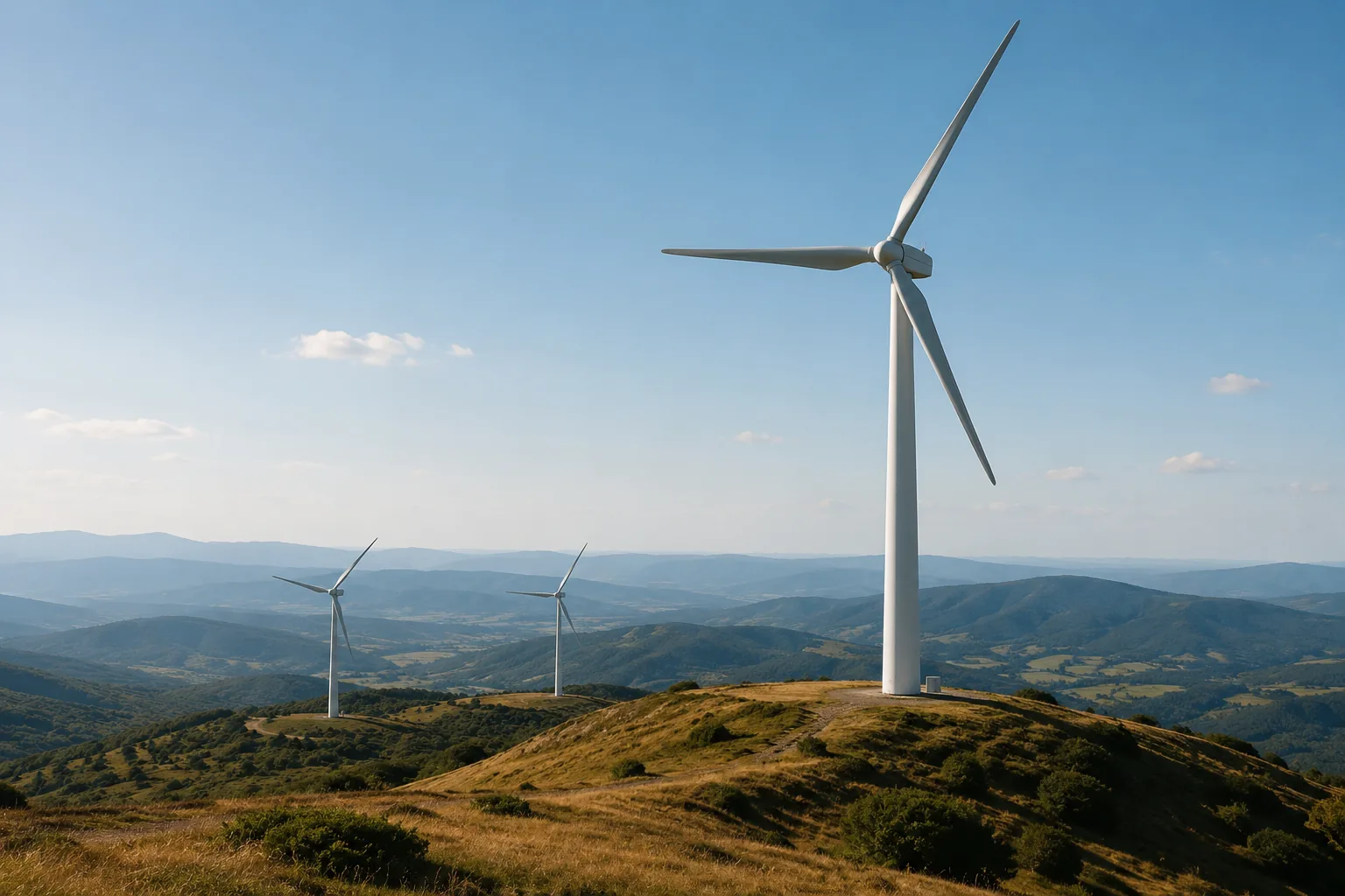 Větrné elektrárny na hřebeni kopce